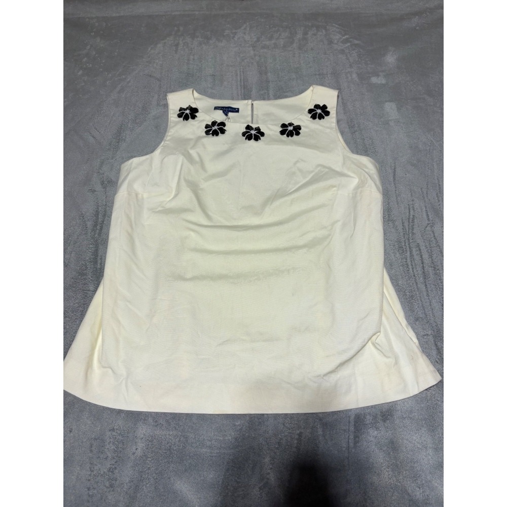 RSVP by Talbots Womens 12 White Tank Top Black Beaded Flower Shirt Stained